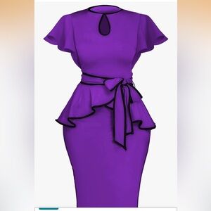 NWOT Elegant Purple Ruffle  vintage body con ruffled sleeve midi pencil dress